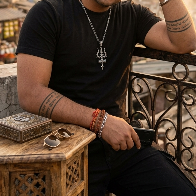 MYTHORA Trishul Pendant | Premium Oxidized Silver Necklace for Men