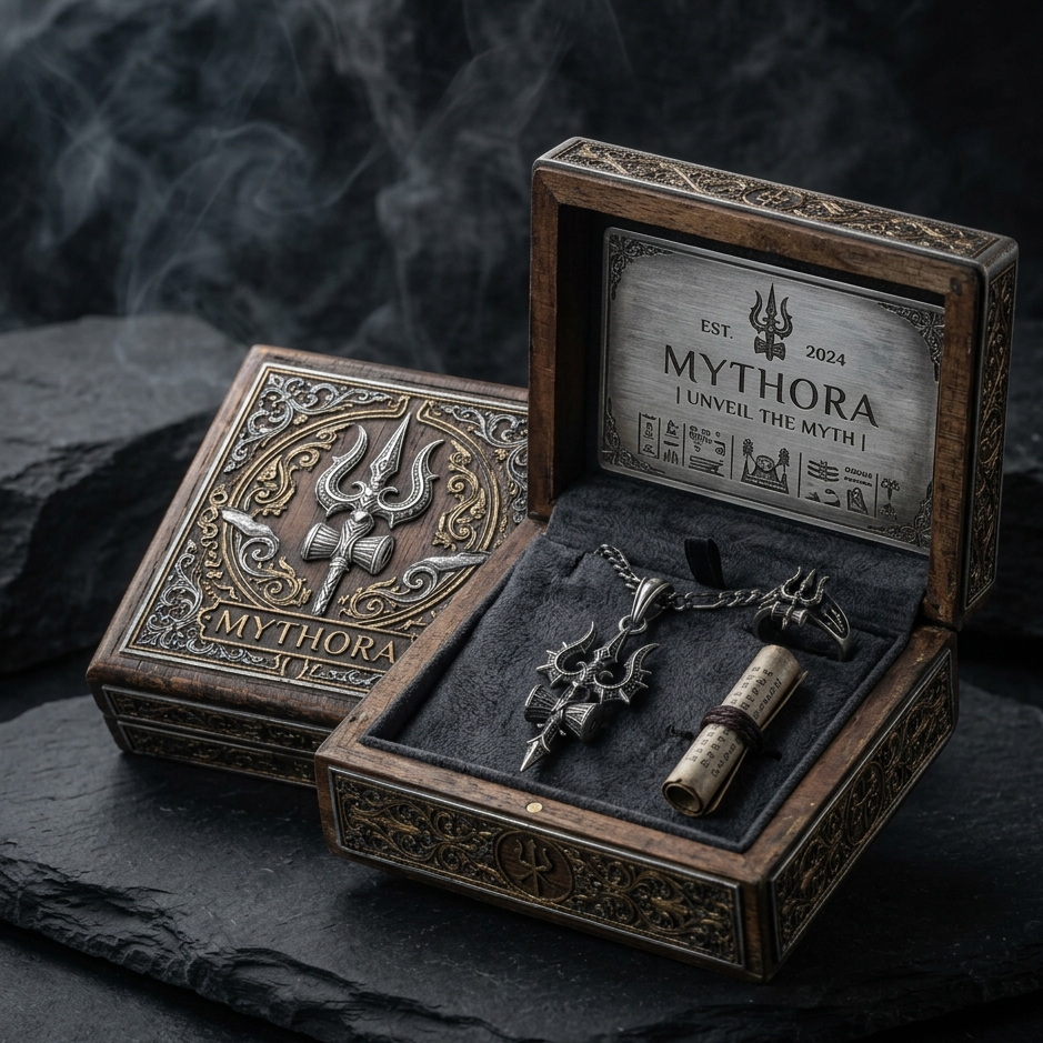 MYTHORA Trishul Pendant | Premium Oxidized Silver Necklace for Men